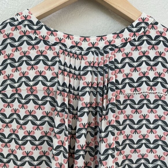 NYDJ Womens Large 3/4 Sleeve Button Blouse Floral Shirt Pleated Back Top - Picture 9 of 9